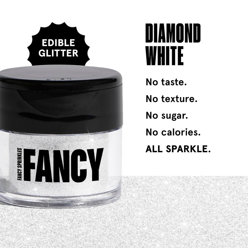 Fancy Sprinkles Diamond White Premium Edible Glitter, 100% Edible Glitter
