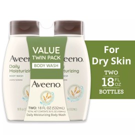 Aveeno Daily Moisturizing Oat Body Wash for Dry Skin, 18 fl oz Bottles (2-Pack)