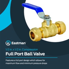 Eastman 1/2 Inch Compression Heavy Duty Full Port Ball Valve, Brass Plumbing Fitting, 20096LF
