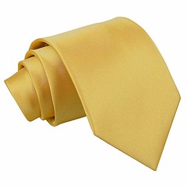 DQT Plain Glossy Satin Polyester Wedding Classic Neck Tie for Men in Gold