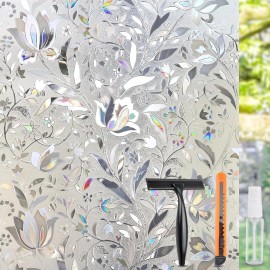 HIDBEA Window Privacy Film, 3D Stained Glass 17.3 Inch x 6.5 Feet, Foliage