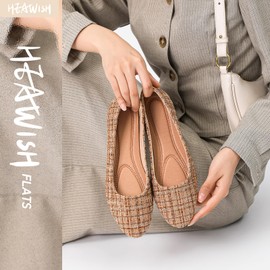 HEAWISH Women’s Round Toe Flats Shoes Ballet Flats Dressy Comfortable Flats for Women(Tan, US8)