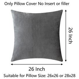 Demetex Velvet Cushion Covers 65x65 Grey Large Square Cushion Cases Soft Plush Pillow Covers for Home Party Sofa Couch Deocrations, 65x65 cm, Set of 2, Dark Grey