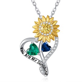Sterling Silver You Are My Sunshine Necklace for Women Sunflower Pendant Emerald Sapphire Necklace May September Birthstone Sunflower Jewellery Anniversary Birthday Gifts for Wife Mom