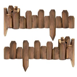 Wood Garden Fence, Staggered Wooden Edging Border Decorative Small Picket Panels for Flower Bed Barriers and Landscape Fencing