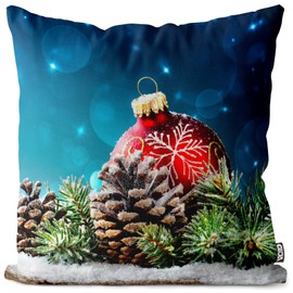 VOID Advent Tannenzapfen Winter Kissenbezug Kissenhülle Sofakissen Kissen Deko Weihnachten Winter Weihnachtsdeko, Kissen Größe:50 x 50 cm