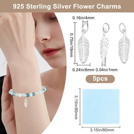 Beebeecraft 1 Box 5Pcs 925 Sterling Silver Feather Charms Antique Tibetan Style Angel Wing Charm with Polishing Cloth for Jewelry Making Pendants Necklace Bracelet DIY Craft Supplies