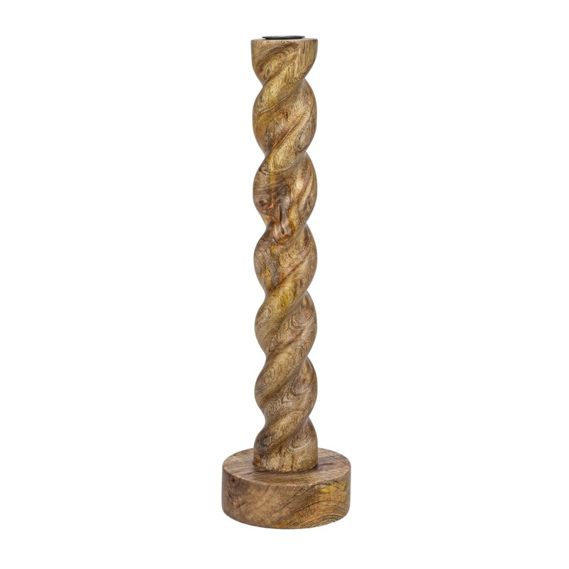Creative Co-Op Tall Hand-Carved Mango Wood Twisted Taper Candle Holder,
