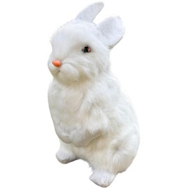 Juguete de simulación de conejo de felpa de 9.25 pulgadas de piel sintética realista, liebre de Pascua, conejito de Pascua, regalo de decoración del hogar (blanco)