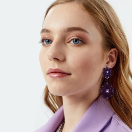 Flyonce Bridal Wedding Earrings for Brides Bridesmaids, Crystal Art Deco Vintage Style Drop Dangle Chandelier Purple