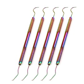 OdontoMed2011 Set of 5 Pieces Explorer #5 Probe Dental PERIODONTAL Double Ended Stainless Steel Instrument Multi Rainbow Color
