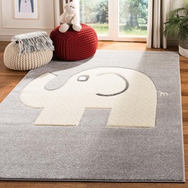 SAFAVIEH Carousel Kids Collection Area Rug - 6'7" x 9', Grey & Ivory, Elephant Design, Non-Shedding & Easy Care, Ideal for High Traffic Areas for Boys & Girls in Playroom, Nursery, Bedroom (CRK165B)