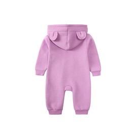 Alunsito Infant Baby Boy Girls Romper Outfits Solid Color Fleece Hoodie Pullover Long Sleeve One Piece One Piece Jumpsuit Fall Winter Warm Clothing 73 Purple 6-9 Months