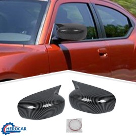 CheroCar Carbon Fiber Rearview Mirror Cover Horn Cap For Dodge Charger /Chrysler 300C 05+