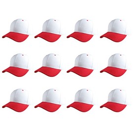 Gelante Plain Blank Baseball Caps Adjustable Back Strap Wholesale LOT 001-WhiteRed-12PC
