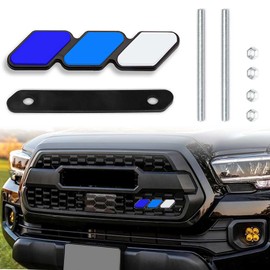 Tri-Color Grille Badge Emblem Decoration Accessories Car Truck Label Fit for Tacoma 4Runner Tundra Sequoia Rav4 Highlander (Blue A)
