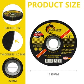 NUTKIT Cutting Disc, Pack of 12 Metal Cutting Discs Diameter 115 x 1.2 x 22.23 mm, Professional Thin Flex Disc Cutting Disc for Angle Grinder, Metal Cutting Disc for Metal, Stainless Steel, Steel