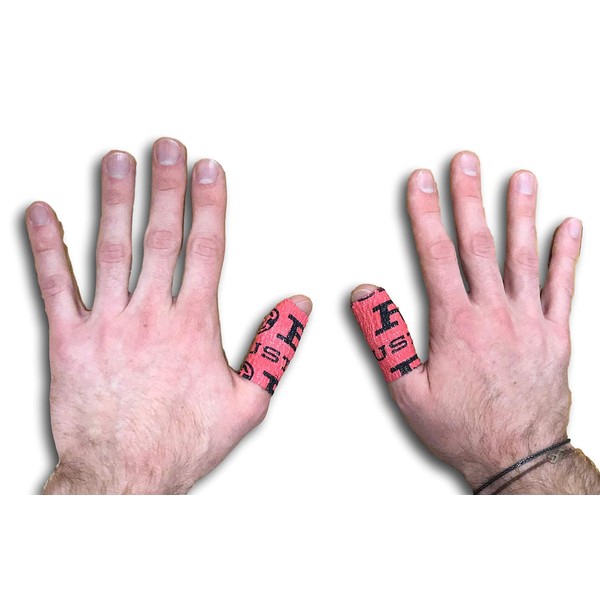 Robusto Fitness cinta de agarre de gancho para levantamiento de pesas, cinta adhesiva elástica para pulgar y dedos, adhesiva, elástica, flexible, fácil de romper, levantamiento de pesas olímpico, entrenamiento cruzado (3 rollos, rojo/negro)