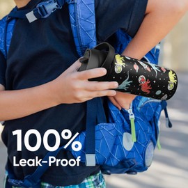 KEWIXY 18 oz Insulated Water Bottle with Straw, Leak Proof, Cup Holder Fit, Stainless Steel with Flip Straw and Handle, Reusable, Metal, for Travel, Gym and School (Dinosaur)