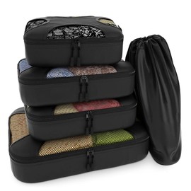 Travel Mesh Organizer 5 Piece Packing Cube for Luggage Suitcase With Laundry Bag (Black)