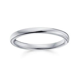 Simple Minimalist Thin Stackable Dome Couples Titanium Wedding Band Ring for Men for Women Polished Silver Tone 2MM