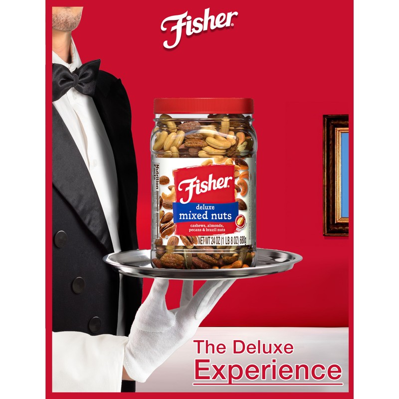 Fisher Snack Deluxe Mixed Nuts, 24 Ounces, Cashews, Almonds, Pecans,