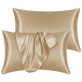 Yorkshire Bedding Satin Pillow Cases 2 Pack – Luxurious Champagne Pillowcases For Hair and Skin Standard Size with Envelope Closure Hypoallergenic 50 x 75 cm