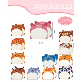 KGDUYC Pack of 12 Sticky Notes - Small Sticky Notes Children, Sticky Notes Sticky Notes, Kawaii School Supplies, Notepad Small, Animal-shaped Sticky Note Pad Ideal for Office, Students, Party Bags