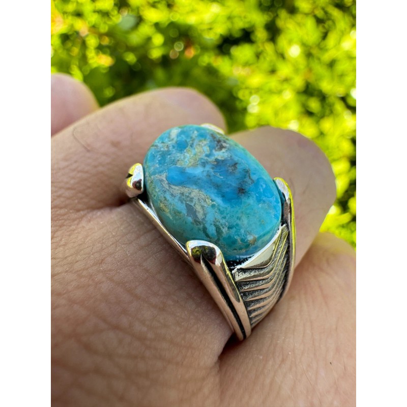 HarlemBling Blue Genuine Turquoise Mens Real Solid 925 Sterling Silver