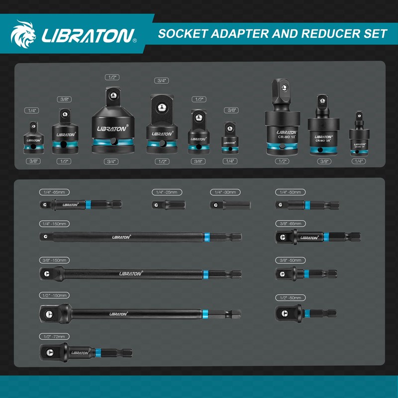 LIBRATON 20PCS Socket Adapter and Reducer Set, Impact Socket Adapters,