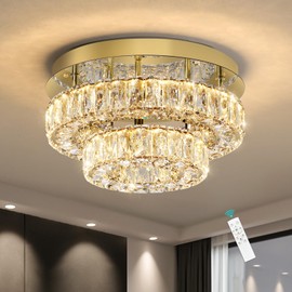 YLKP 12 Inch Modern Glam Crystal Chandelier with LED Light Dimmable Ceiling Light Fixtures for Bedroom Dining Room Silver Lamp