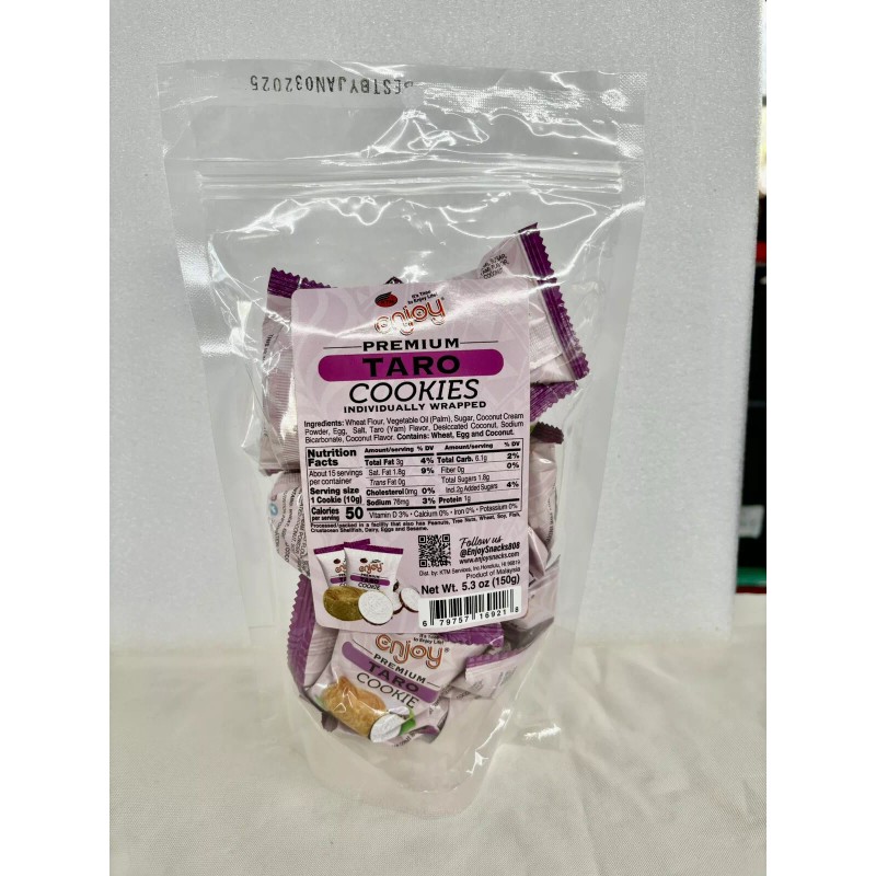 Enjoy Premium Taro Cookies Individually Wrapped 5.3oz Resealable Bag
