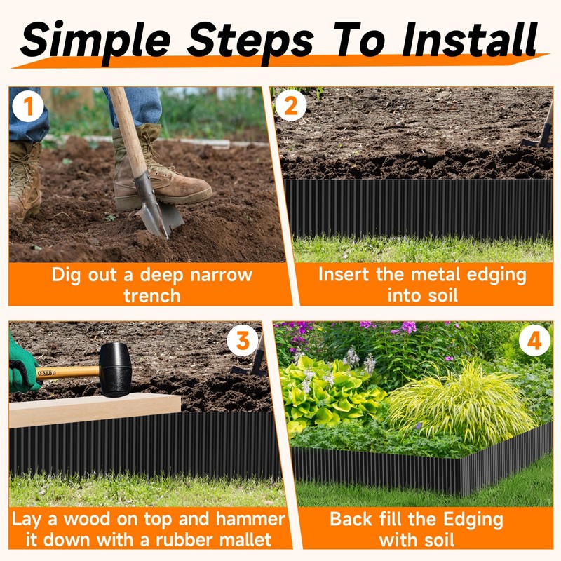 Corrugated Garden Edging,6"×40Ft Galvanized Steel Landscape Edging & Lawn Edging