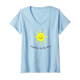 Womens Sunshine On My Mind Smile Face Happy Smiling Face Sun Kids V-Neck T-Shirt