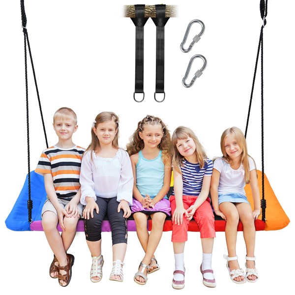Trekassy 700lb Giant 60" Platform Tree Swing for Kids and Adults Waterproof 2 Hanging Straps (Rainbow)