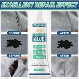 Fabric Glue Permanent, Fabric Glue for Clothing, Liquid Stitch Fabric Glue, Fabric Adhesive for Clothing, Patches, Cotton, Flannel, Denim, Leather, Polyester and Doll Repair