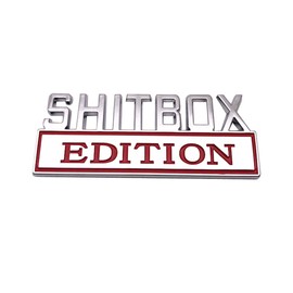 SHITBOX Edition Emblem Sticker Car Badge Replacement for RAM GMC Chevy Car Truck Decal Chrome/Black and Chrome/Red (Chrome/Red)