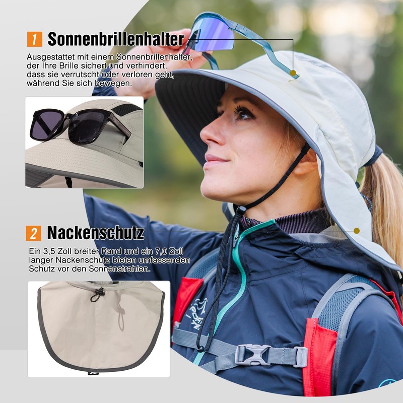 TOP-EX L/XL Women's Ponytail Sun Hat with Neck Protection, UV