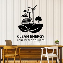 Vinyl Wall Decal Words Clean Energy Renewable Sources Solar Icon Stickers Mural Large Decor (g8577) Black