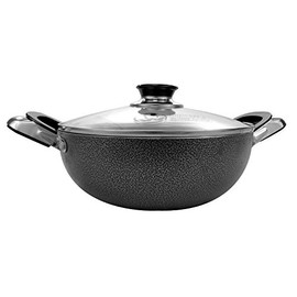 Uniware Non-Stick Aluminum Stock Pot With Glass Lid,Black (11 Inch)