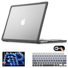 Mektron 2024/2023 Heavy Duty Case for MacBook Air 15 inch with M3/M2 Chip Model A2941/A3114,15.3” Shockproof Protective Hard Shell Cover with Keyboard Skin, A-Transparent