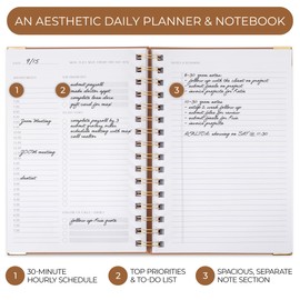 Aesthetic Daily Planner And Notebook With Hourly Schedule - Aesthetic Spiral To do List Notepad For Work/Home to Organize Tasks And Appointments - Stylish School/Office Supplies Book For Women