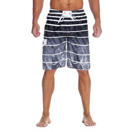 unitop Men's Bathing Shorts Beach Surfing Trunks Quick Dry Striped Drawstring Gray-1 38
