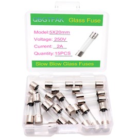 QBGTFAK 15 Pack 5x20 mm 2A 250V Slow Blow Glass Fuses