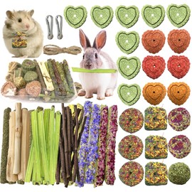 60pcs DIY Rabbit Toys for Bunnies Boredom,Rabbit Toy for Bunnies Boredom Bunny Toys for Teeth, Timothy Stick, Apple Sticks, Sweet Bamboo, for Guinea Pig, Hamster, Chinchilla, Rat, Small Animals