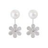 Hiqmic 925 Sterling Silver Flower Pearl Zirconia Drop Ear Stud