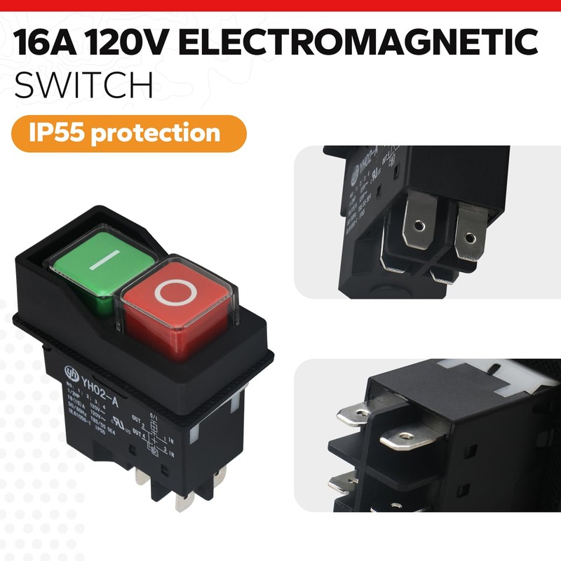 120V Electromagnetic Push Button Switch for Table Saws,Drill Press,Router Table,