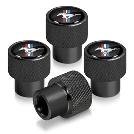 iPick Image for Ford Mustang Tri-Bar in Black on Black Aluminum Tire Valve Stem Caps