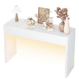 TIQLAB Console Table, Entryway Table with LED Light, 44 Inches for Living Room, Bedroom, White