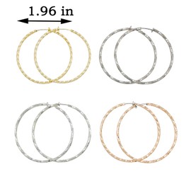 Lanxy Twisted Clip On Earrings 4PCS Different Color Gold Silver Black Rose 1.18IN .57IN .96IN .36IN Stainless Hoop Earrings Clip On Earrings for Women Girls No Piercing, Acero inoxidable